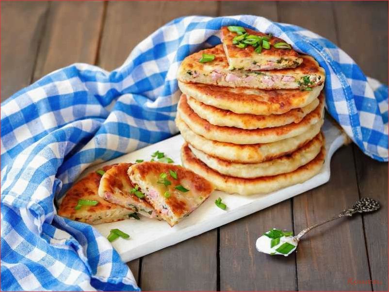 (лепешки, сыром, ветчиной, вкусное, сытное) Лепешки с сыром и ветчиной — вкусное и сытное блюдо для всей семьи